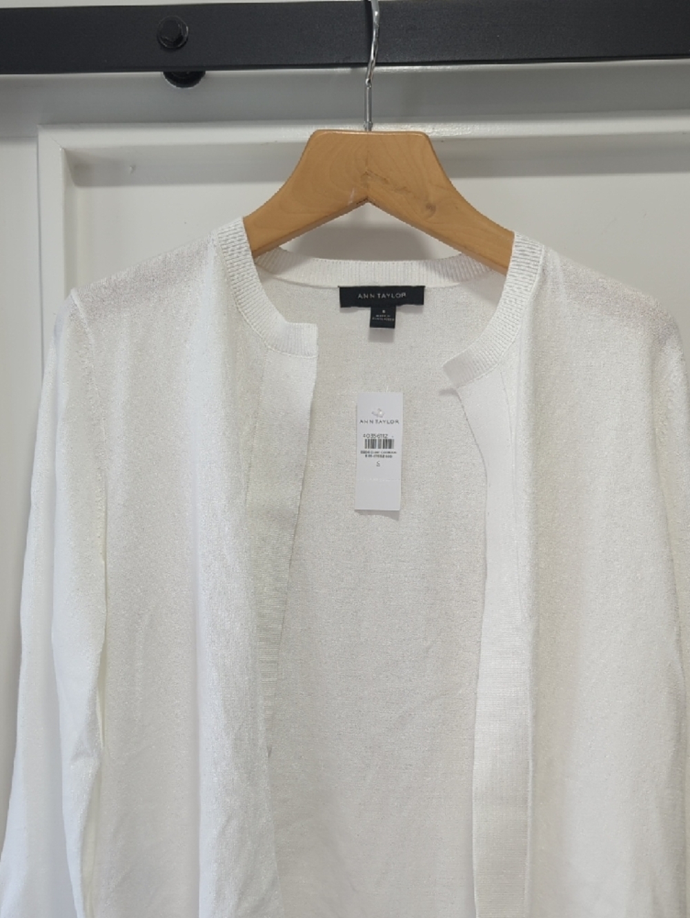 Ann Taylor White Open-Front Knit Cardigan with Crew Neckline Size Small - Picture 4 of 10